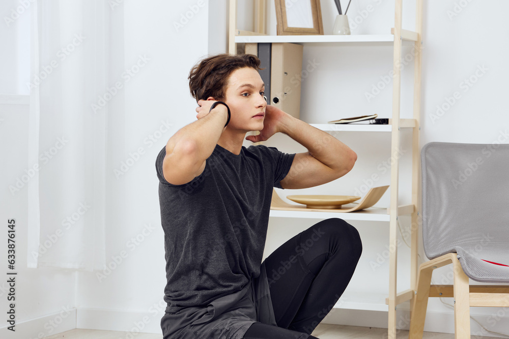 man indoor health lifestyle sport activity house strong training healthy home man indoor health lifestyle sport activity house strong training healthy home