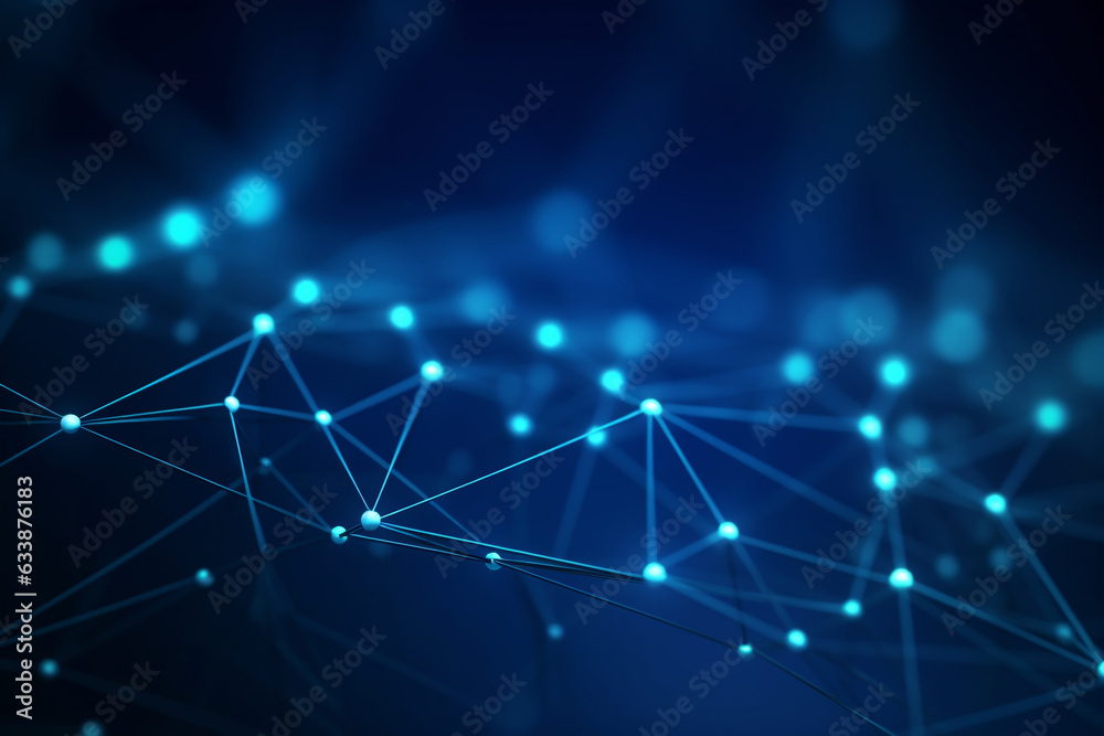 Abstract blue digital technology background of dots and lines. The concept for neural networks, cybersecurity, data stream, database, supercomputer, cloud computing. Generative AI illustration Abstract blue digital technology background of dots and lines. The concept for neural networks, cybersecurity, data stream, database, supercomputer, cloud computing. Generative AI illustration