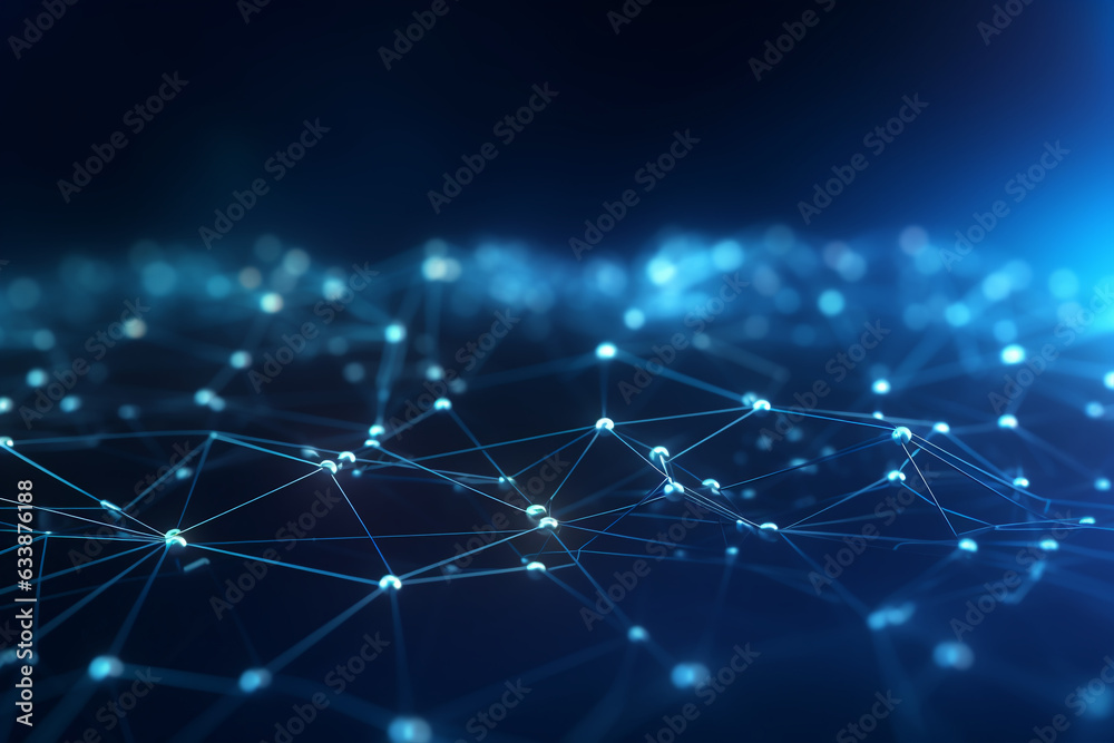 Abstract blue digital technology background of dots and lines. The concept for neural networks, cybersecurity, data stream, database, supercomputer, cloud computing. Generative AI illustration Abstract blue digital technology background of dots and lines. The concept for neural networks, cybersecurity, data stream, database, supercomputer, cloud computing. Generative AI illustration