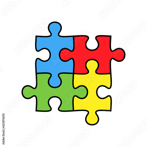 Four puzzle colored pieces vector illustration isolated on white background.