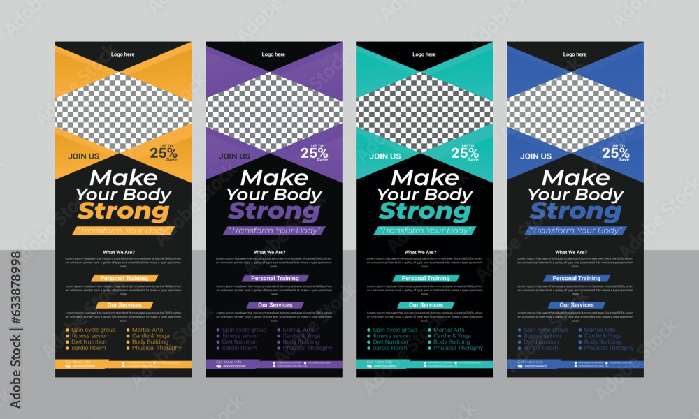 make your body strong fitness gym roll up banner design vector file