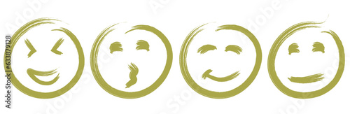 Emoticons. Set of four positive abstract textured vector emoticons. Emoticons drawn with vector abstract line art.