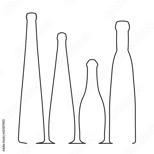 Sketchy image shape of a glass bottle silhouette. Alcohol, wine, whiskey, vodka, brandy, cognac, beer, kvass, champagne, liqueur