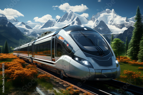 modern high-speed train, passenger travel concept, cargo delivery, moving between countries on the tycoon's railroad. modern and future logistics technologies