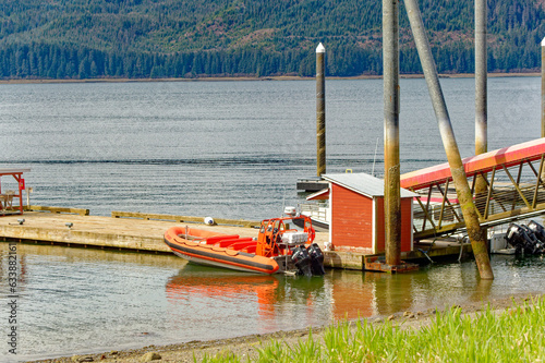 Orange Zodiac in Icy Strait photo