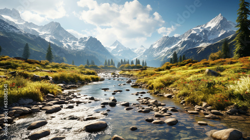 Autumn mountain range reflects natural beauty in tranquil wet meadow