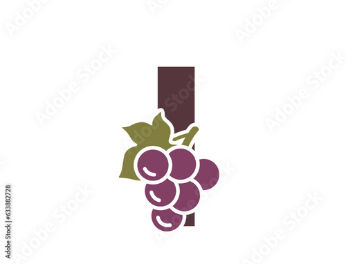 letter i with grapes. fruit and organic food alphabet logotype. gardening, winemaking and harvest design