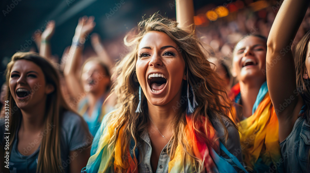 Happy supporters cheering their team, generative ai Happy supporters cheering their team, generative ai
