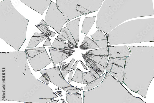 Broken glass on transparent background with glass cracks and splinters. Can be put on any image, glass parts are transparent also	