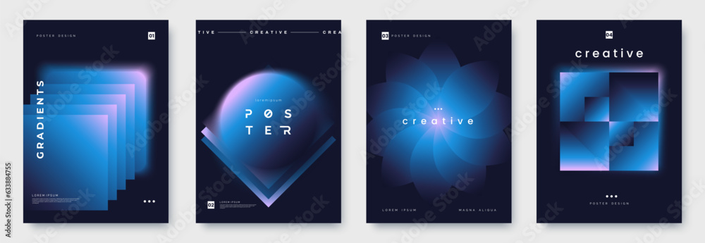 Vector poster template with gradient shapes on dark blue and place for ...