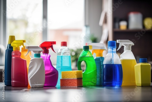 various cleaners and detergents for home and office care