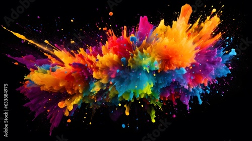 Abstract colorful paint splatter with a black background