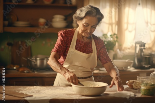 Culinary Tradition. A Skilled Nonna (Grandmother) Prepares Delicious Food in a Farmhouse Kitchen for Family. Heartwarming Meal