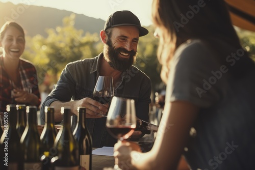 couple drinking wine in the garden photo
