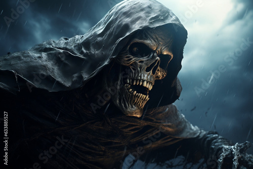 Eerie depiction of the Grim Reaper - A spine-chilling personification of death's horror