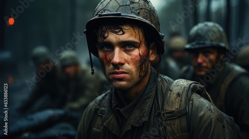 The Face of Courage: A Gritty Portrait of a Soldier During World War II in the Midst of a Battlefield - An Image Reflecting the Sweat, Blood, and Tears of Wartime Sacrifice.   © Helena