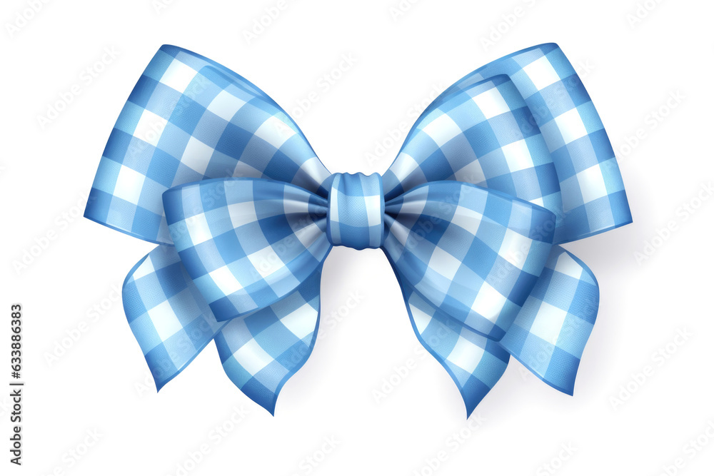 Beautiful bow made of blue checkered ribbon Generative AI Beautiful bow made of blue checkered ribbon Generative AI
