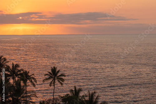 A golden sunset with palm trees in Puerto Vallarta Mexico