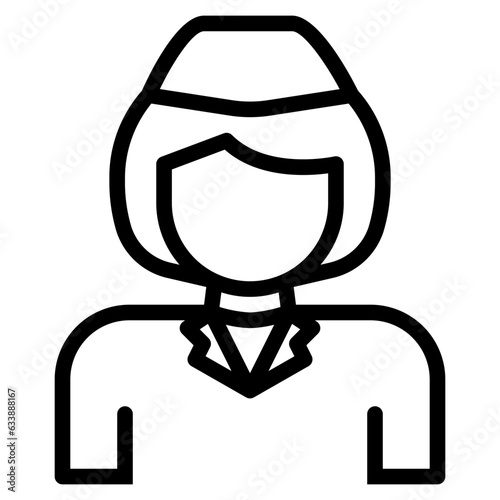  stewardess, air hostess, Aviation, Flight Attendant, Airline Crew Icon, Line style icon vector illustration, Suitable for website, mobile app, print, presentation, infographic and any other project.