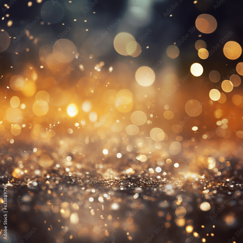 Background of abstract defocused gold glitter lights. background with bokeh. Generative AI Background of abstract defocused gold glitter lights. background with bokeh. Generative AI