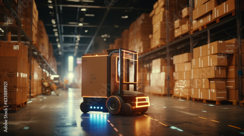 Canvas Print Forklift doing storage in warehouse by artificial intelligence automation