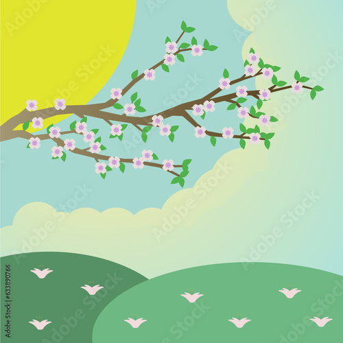 Spring time of the year. Bright illustration of the spring season. Spring. Vector illustration.