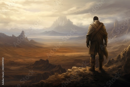 Beyond the Beyond: Back View of a Legionnaire Amid Vast Terrains, Connoting the Profoundness of Their Pioneering Travels Generative AI © furyon