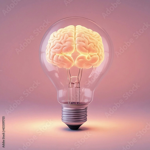 Idea Illumination: Glowing Brain Inside Crystal Clear Light Bulb Image