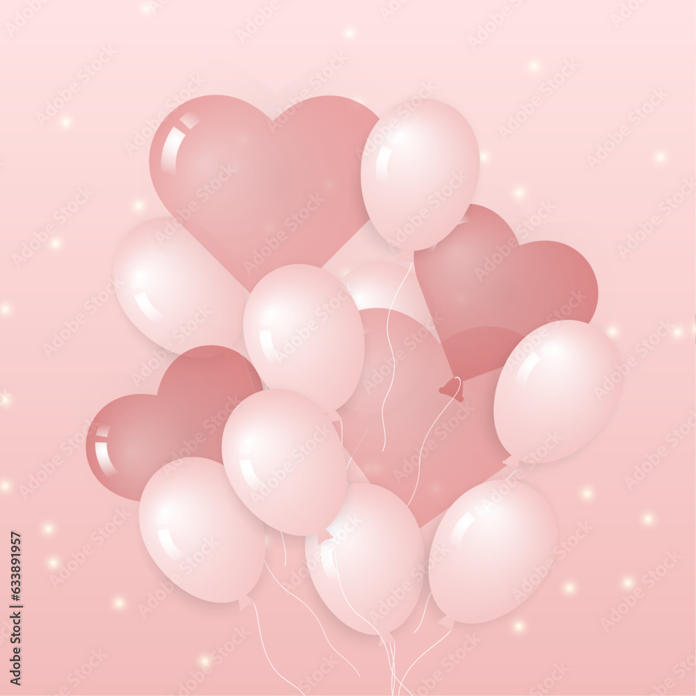 Cute and shine balloons with hearts happy valentines day background in vector