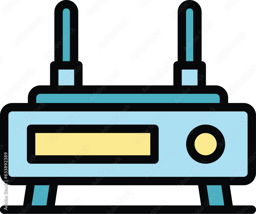 Wifi router icon outline vector. Store laptop. Business online color flat Wifi router icon outline vector. Store laptop. Business online color flat