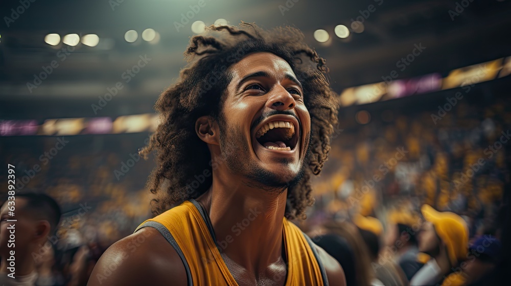 Sports fan shouting in excitement in stadium created with ai Sports fan shouting in excitement in stadium created with ai