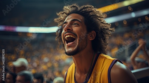 Sports fan shouting in excitement in stadium created with ai