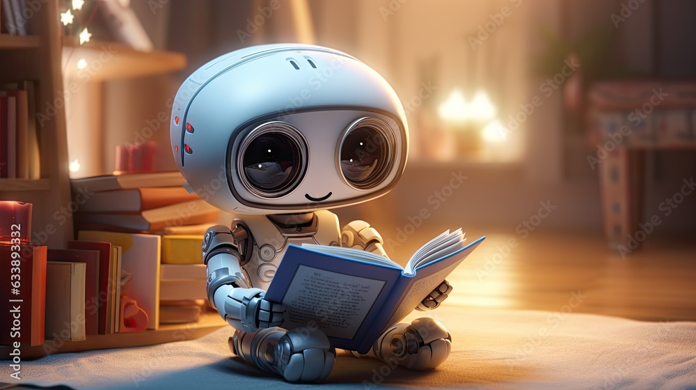 Futuristic robot reading a book created with AI Futuristic robot reading a book created with AI