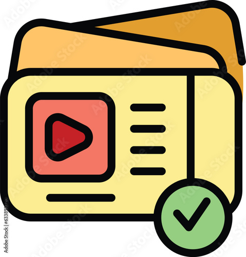 Video ticket icon outline vector. Book movie. Cinema film color flat