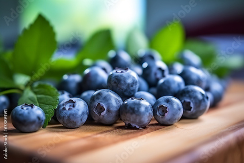 Wallpaper Mural Blueberries on a wooden kitchen counter. Naturally lit surroundings in boho style. Torontodigital.ca