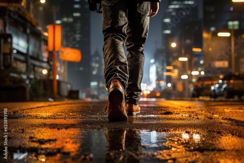 Streets Alive: Footwear in Action, Creating Cadence Against Urban Pavements, Cityscape Forming a Backdrop, Featuring Faces Anonymous Generative AI