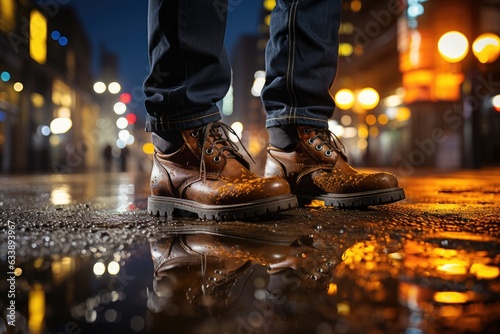 Urban Rhythms: Footwear in Dynamic Motion, Echoing Against Pavements Amidst the Cityscape, Crafted to Keep Faces Hidden Generative AI