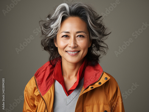 Portrait of a Smiling Asian Business Woman middle age 50s 40s with natural makeup clean face, colorful clothes, isolated, png