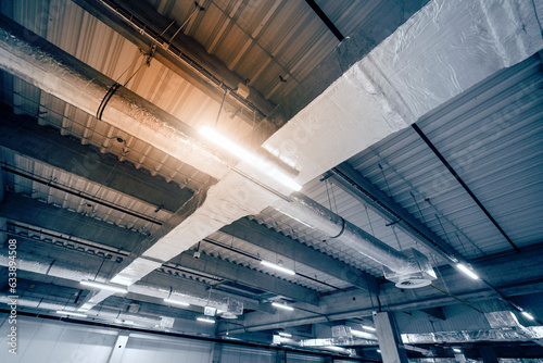 Air ventilation system on the ceiling in a large warehouse
