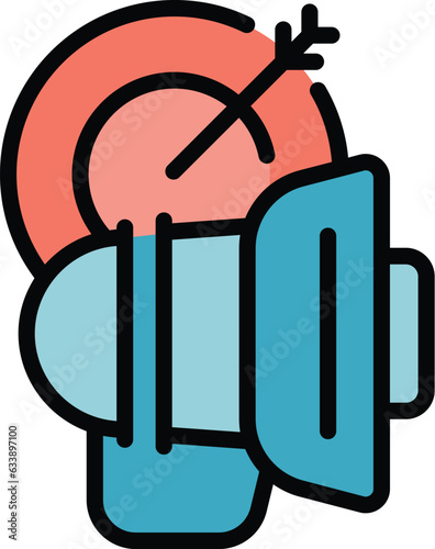 Megaphone target icon outline vector. Key leader. Media network color flat
