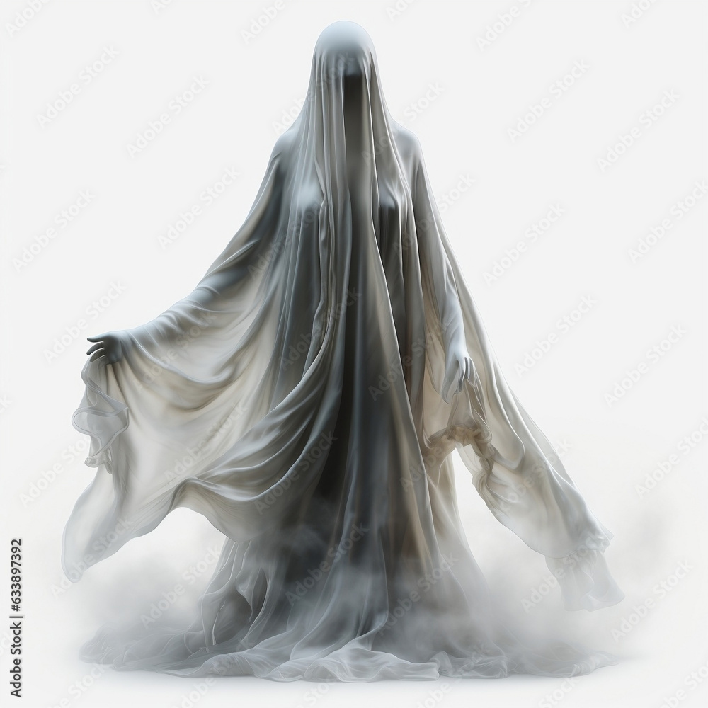 Mysterious ghost figure hauntingly emerges on a transparent canvas Mysterious ghost figure hauntingly emerges on a transparent canvas