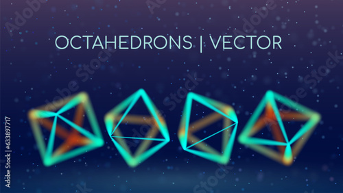 4 octahedrons with edges from different angles of view. Depth of field. Visualization of gems or geometric shapes photo