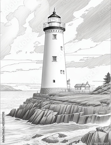 a lighthouse in black and white