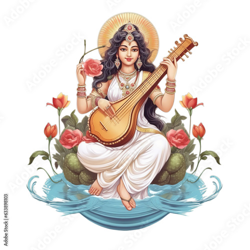 Illustration of Goddess Saraswati for Vasant Panchami, Generative ai