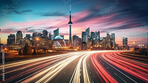 city at night with car light trails