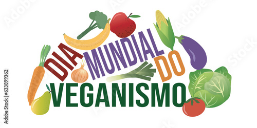 World vegan day horizontal poster. Vector illustration isolated on transparent background.
