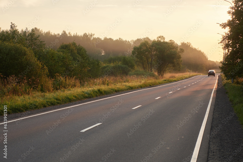 Beautiful landscape with a view of the road and the dawn