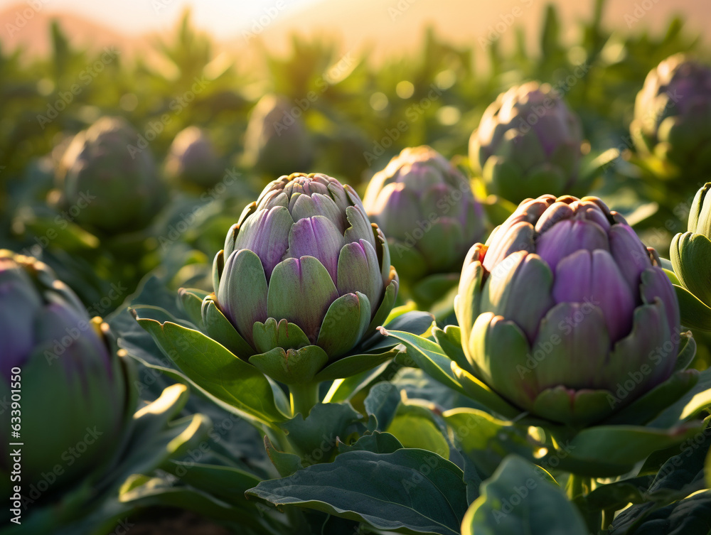 Obraz premium A Close Up of Artichokes Growing on a Farm