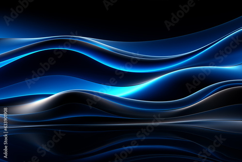 3d render, Abstract blue colors gradient wave on black background, 4k