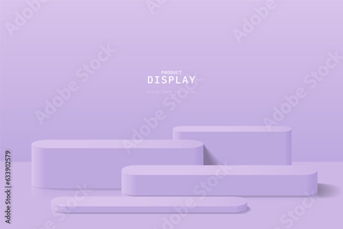 Clean purple 3D room with set of round podium or stand for product display. podium scene for product display or mockup. stage for showcase. 3D Vector rendering. Abstract 3D geometric platform design.